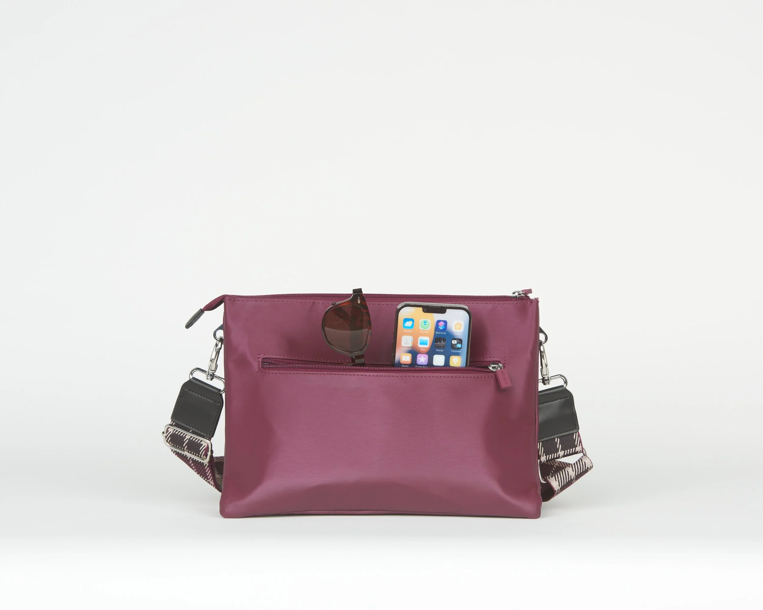 THE TRIO TRAPEZE CROSSBODY WITH PLAID STRAP - MILITARY OLIVE — IHKWIP
